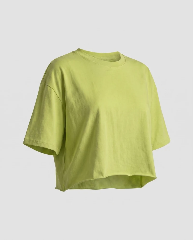 Damen cropped T-Shirt mit weit geschnittenen Ärmeln und modernem Ausschnitt
