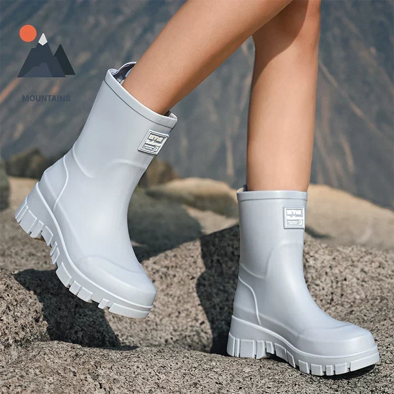 Damen Chelsea wasserdichte Stiefel mit Blockabsatz & gemusterter Sohle