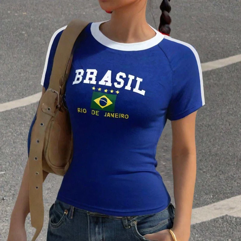 Damen T-Shirt mit kreativem Brasilien-Design und körperbetontem Schnitt Nord Taschen
