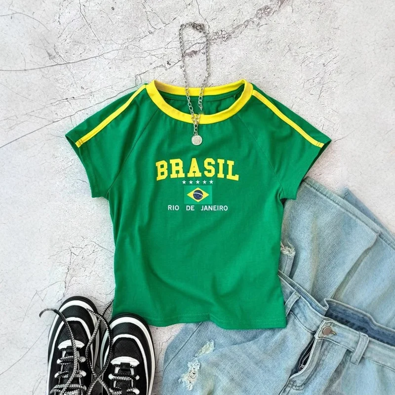 Damen T-Shirt mit kreativem Brasilien-Design und körperbetontem Schnitt Nord Taschen