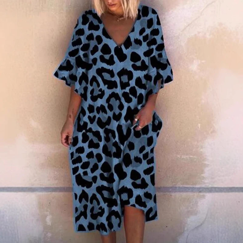 Damen Ärmelloses Kaftan Kleid im Leopardenmuster
