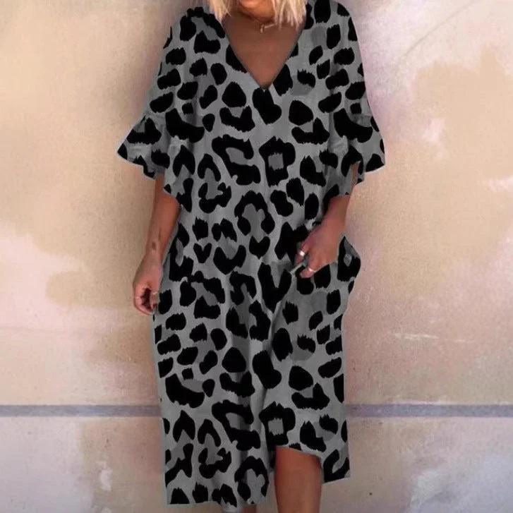 Damen Ärmelloses Kaftan Kleid im Leopardenmuster