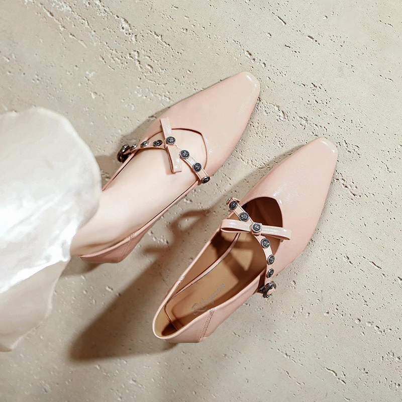 Damen spitze Ballerinas mit verziertem Riemen und edler Schleifenapplikation