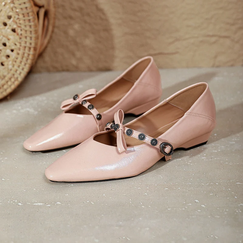 Damen spitze Ballerinas mit verziertem Riemen und edler Schleifenapplikation