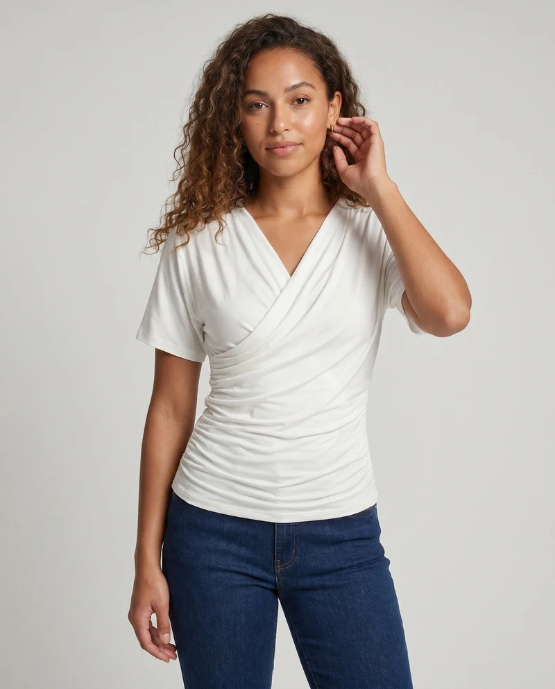Damen Wickeloberteil mit modischem Drapierungsdesign