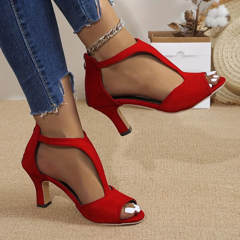 Damen Absatzsandalen mit transparenten Riemen und glitzerndem Akzent