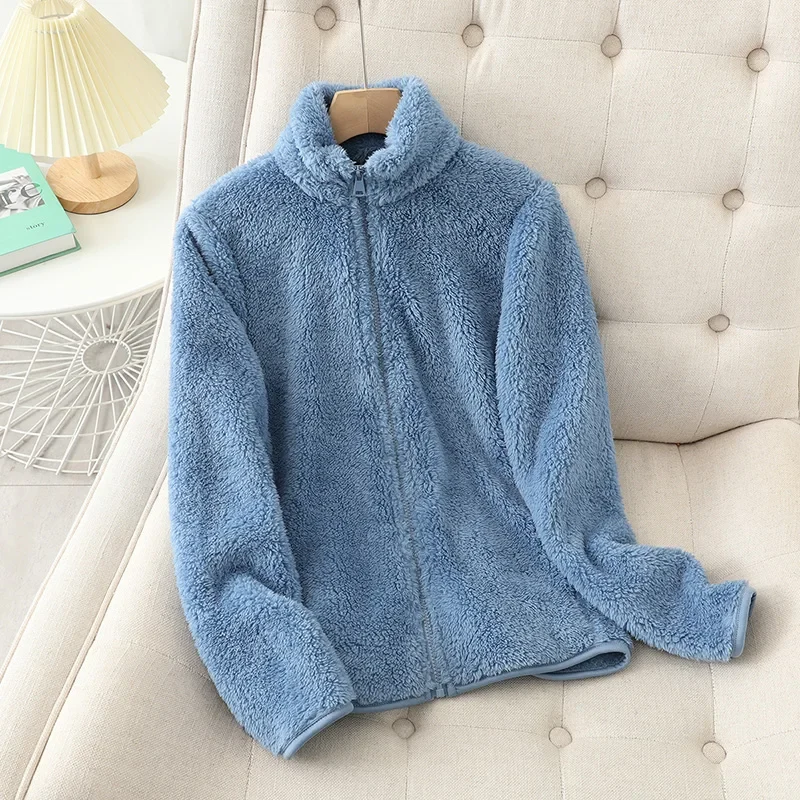 Fleecejacke Weiches Korallenfleece Lockere Passform Wendbar Hochgeschlossen