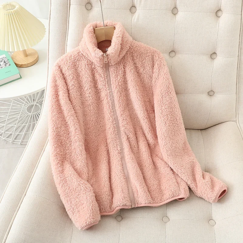 Fleecejacke Weiches Korallenfleece Lockere Passform Wendbar Hochgeschlossen