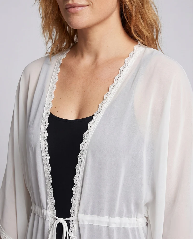 Damen leichter Strandkimono mit romantischer Häkelspitze