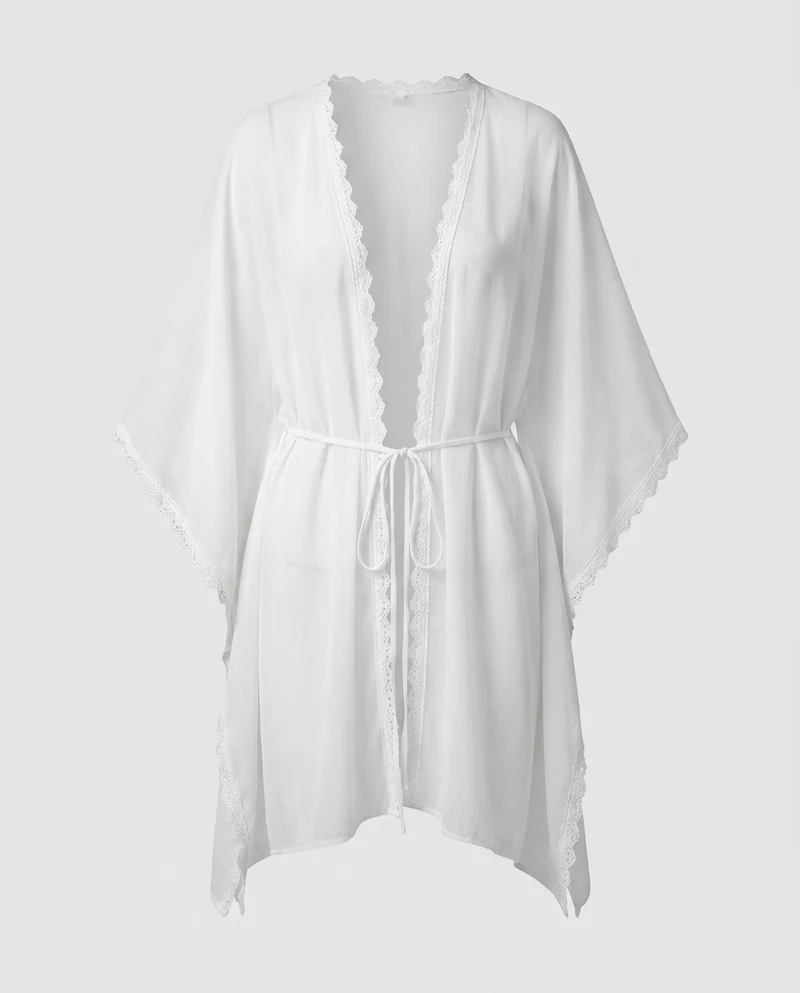 Damen leichter Strandkimono mit romantischer Häkelspitze