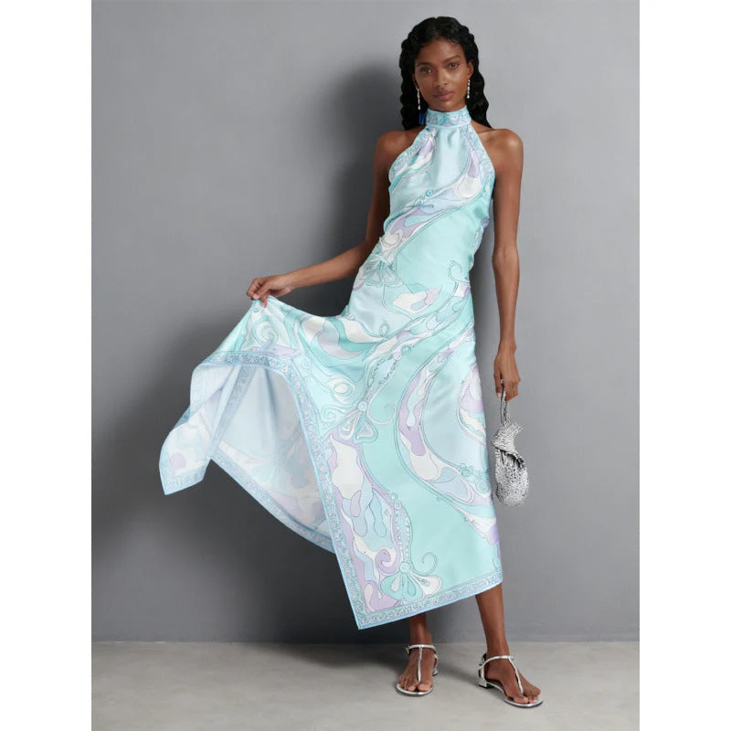 Damen Halterkleid mit asymmetrischem Saum und auffälligem Grafikdruck Nord Taschen