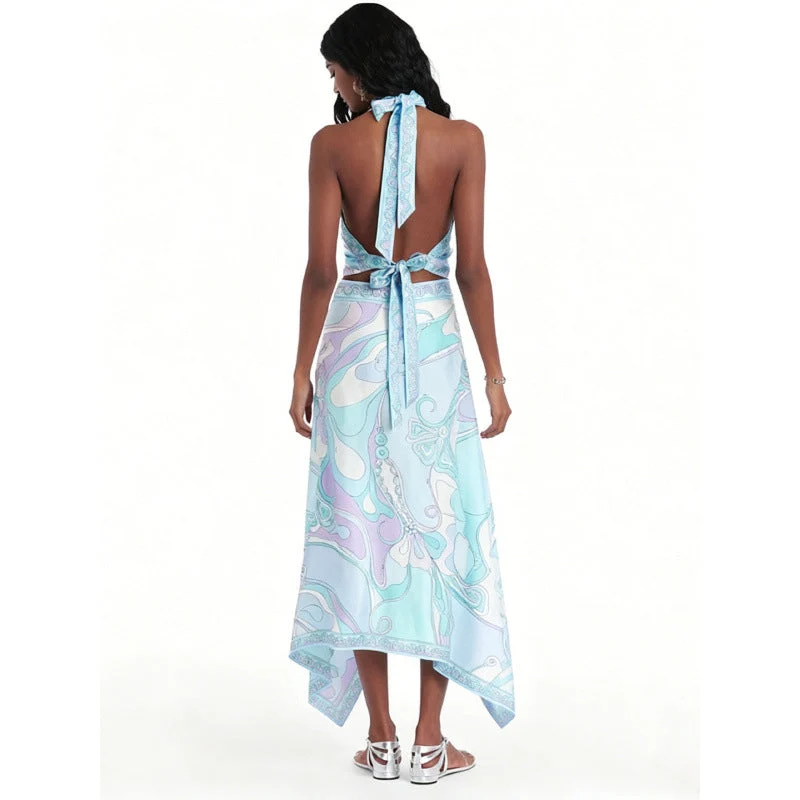 Damen Halterkleid mit asymmetrischem Saum und auffälligem Grafikdruck Nord Taschen