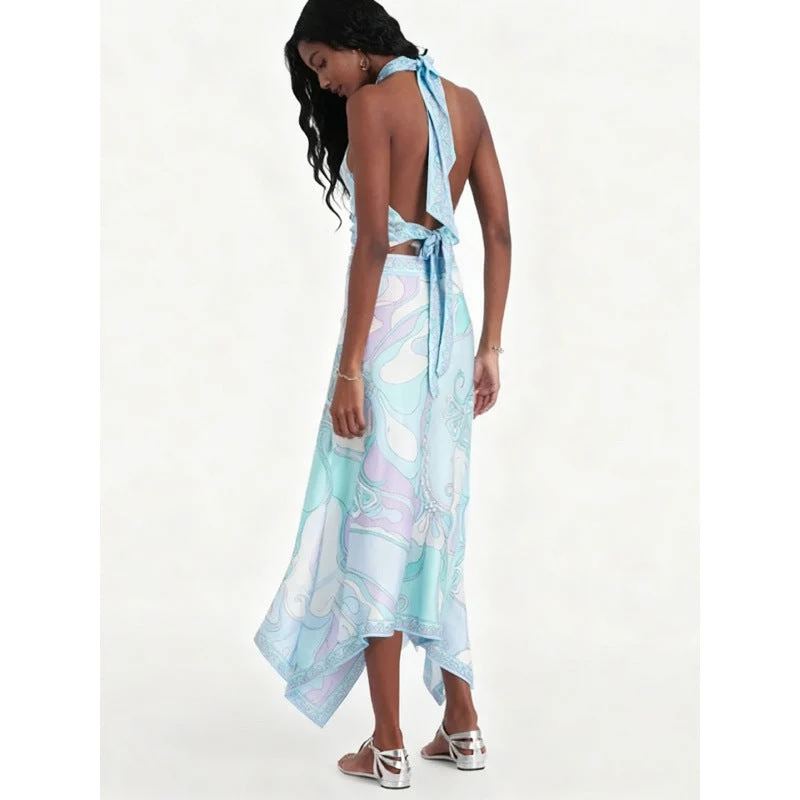 Damen Halterkleid mit asymmetrischem Saum und auffälligem Grafikdruck Nord Taschen
