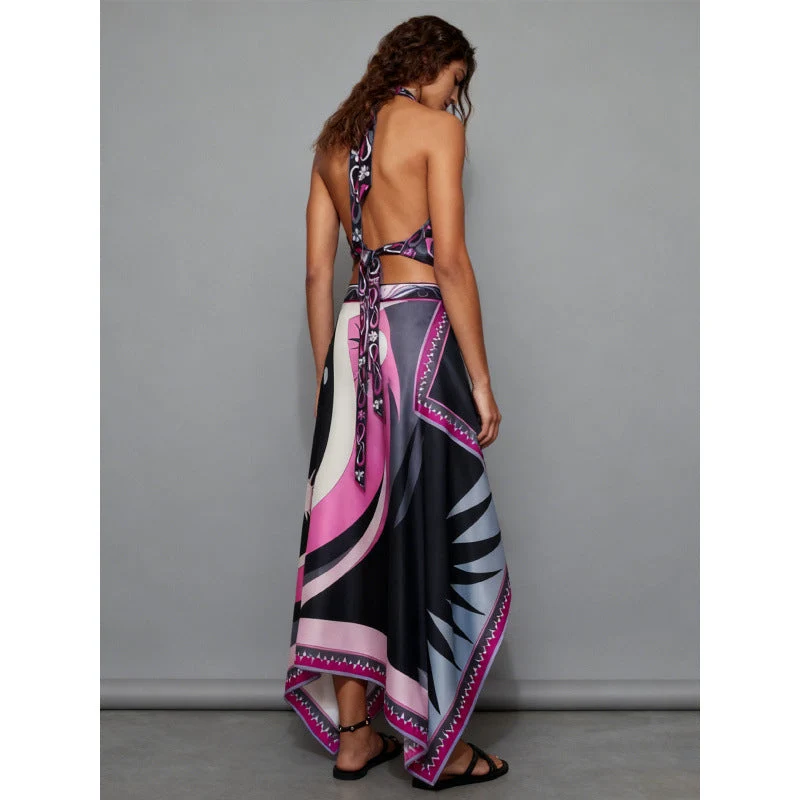 Damen Halterkleid mit asymmetrischem Saum und auffälligem Grafikdruck Nord Taschen
