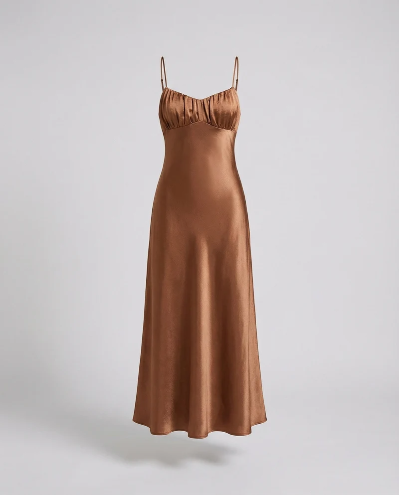 Damen Satin Maxikleid mit Spaghetti-Trägern
