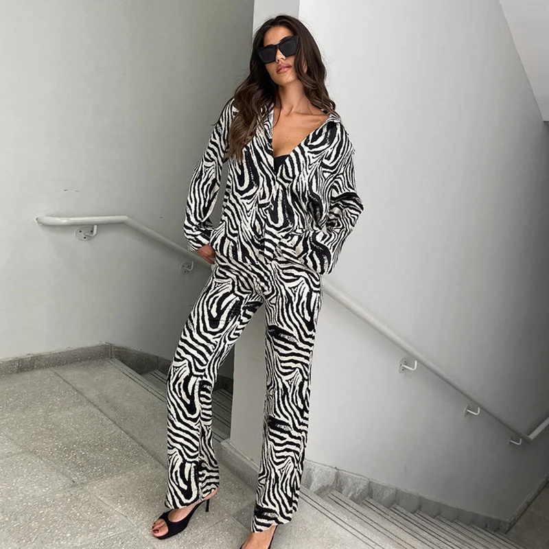 Damen Elegante ZNord Taschenra-Muster Übergröße Pyjama-Anzug