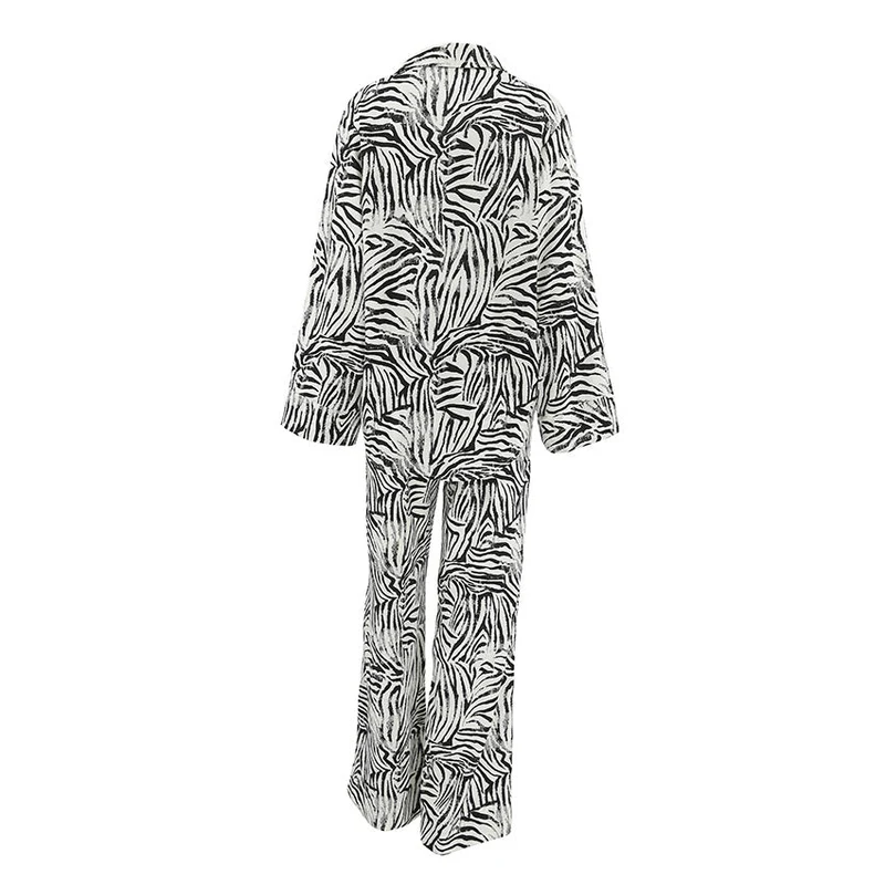 Damen Elegante ZNord Taschenra-Muster Übergröße Pyjama-Anzug