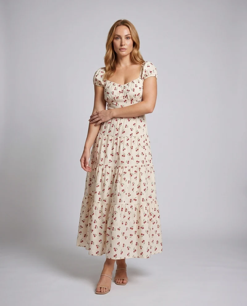 Damen Langarm Maxikleid mit floralem Design und schwingendem Rock