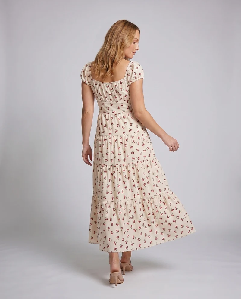 Damen Langarm Maxikleid mit floralem Design und schwingendem Rock