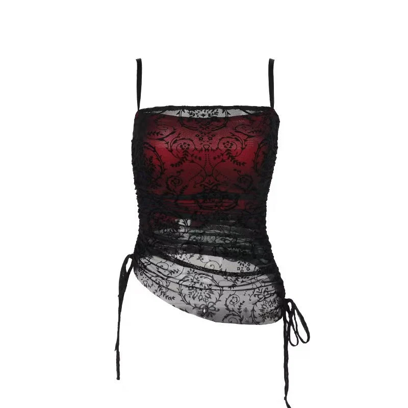 Damen Verführerisches Spitzenoberteil mit gerafftem Design und verstellbaren Trägern