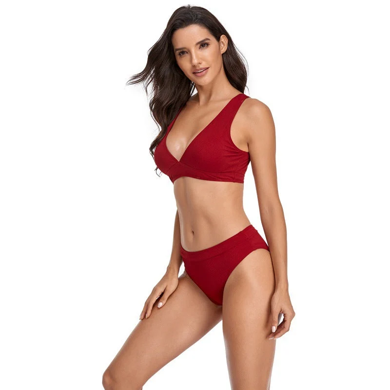 Damen Bikini-Set mit sportlichem V-Ausschnitt und hohem Taillenslip