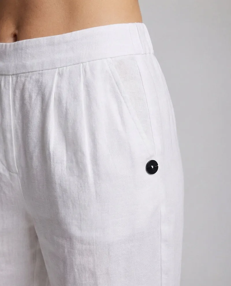 Damen Leinenhose mit Elastischem Bund & Seitentaschen