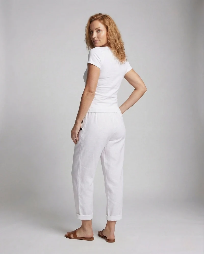 Damen Leinenhose mit Elastischem Bund & Seitentaschen