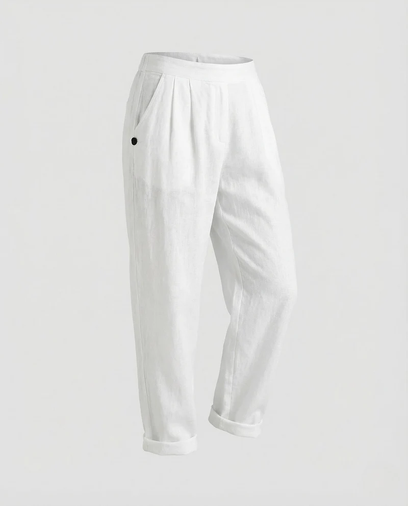 Damen Leinenhose mit Elastischem Bund & Seitentaschen