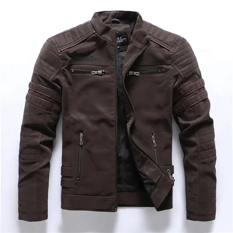 Motorradjacke Slim Fit Fleece-Futter Steppdetails Reißverschlusstaschen