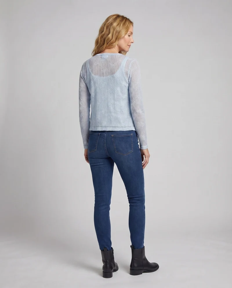 Damen Baumwoll-Voile Strickjacke Punktstruktur Knopfleiste
