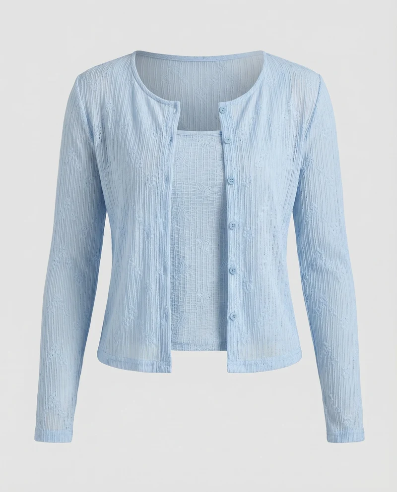 Damen Baumwoll-Voile Strickjacke Punktstruktur Knopfleiste