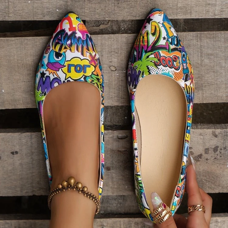 Damen Ballerinas mit buntem, grafischem Muster und bequemer Sohle