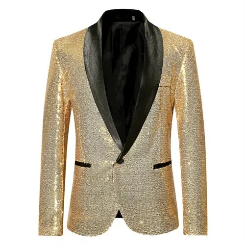 Glänzendes goldenes Squin-Glitz mit Knopf fleece Herren Blazer