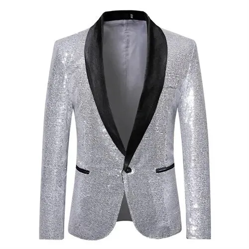 Glänzendes goldenes Squin-Glitz mit Knopf fleece Herren Blazer
