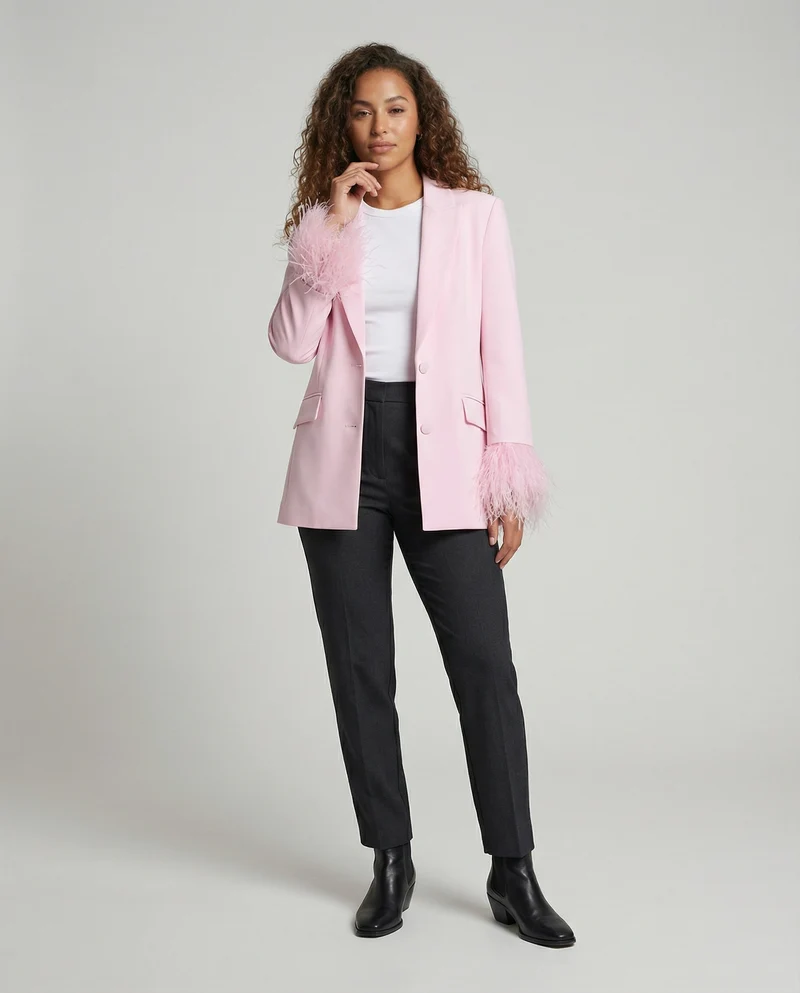 Damen eleganter Blazer mit auffälligen Federärmel