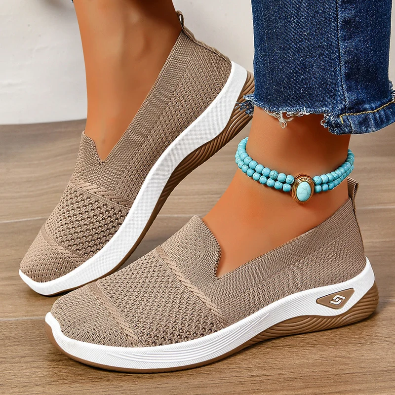 Damen Leichte Slip-On Freizeitschuhe mit atmungsaktiver Strickoberfläche