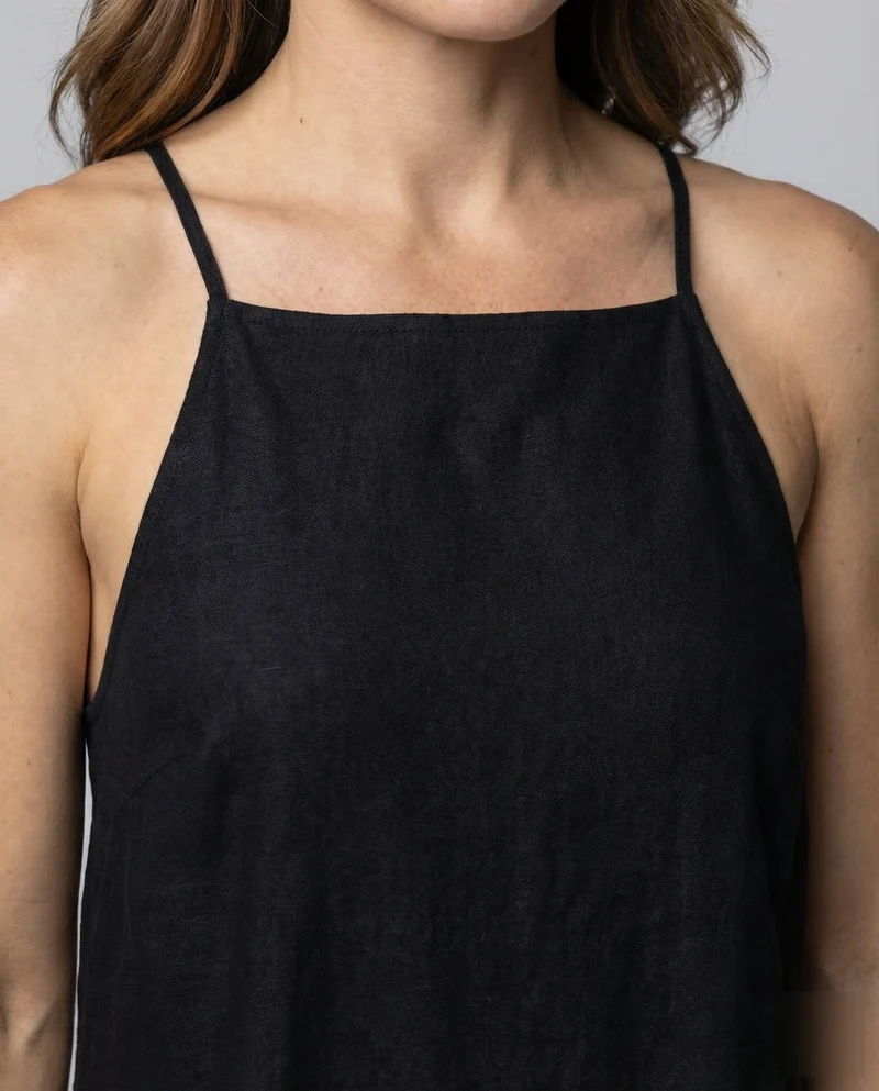 Damen Viskose-Leinen-Maxikleid Spaghettiträger