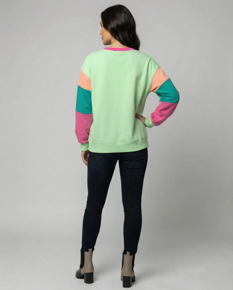 Damen lässiger Sweatshirt mit kontrastierenden Ärmeln