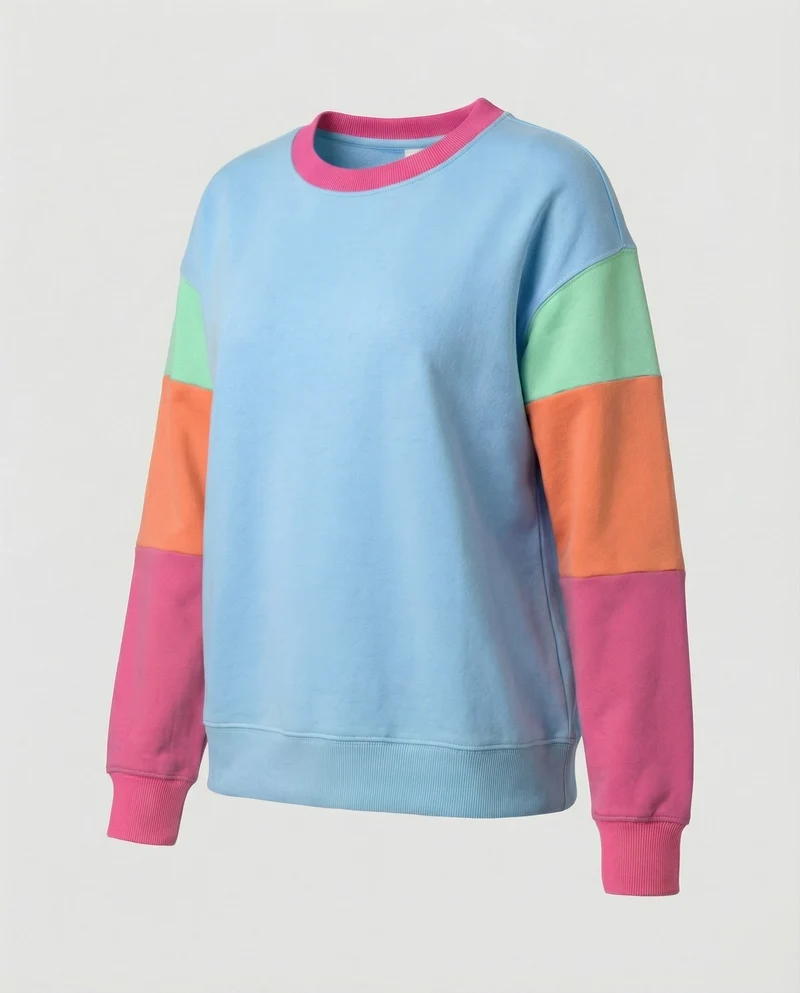 Damen lässiger Sweatshirt mit kontrastierenden Ärmeln