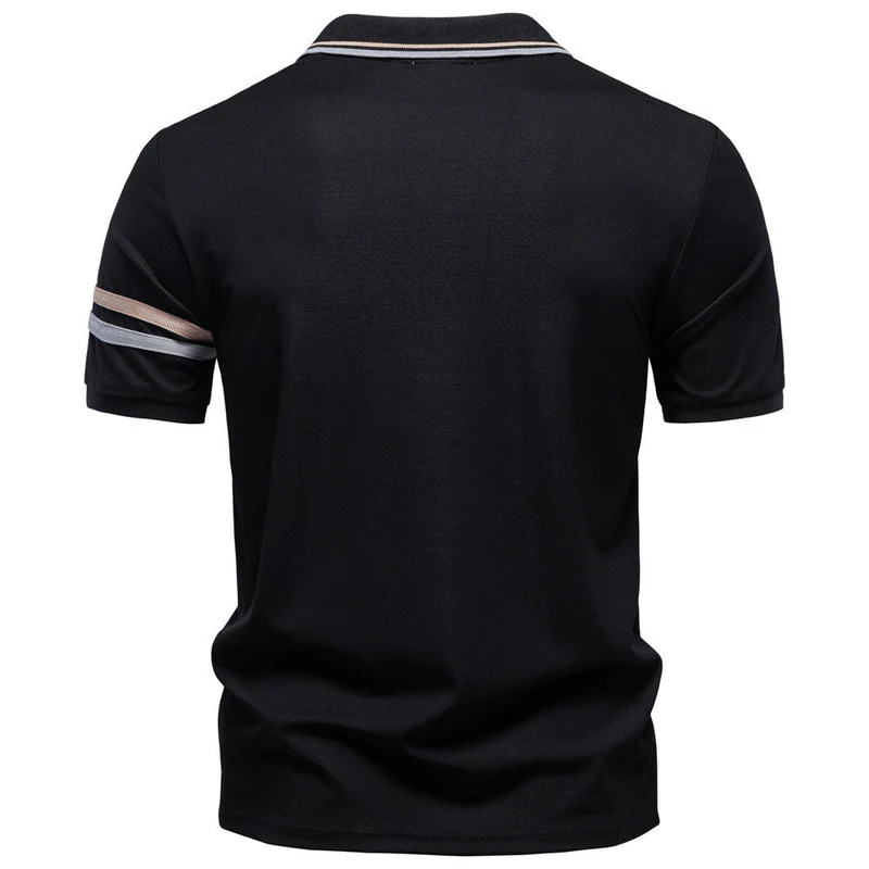 Herren nan atmungsaktives elastisches Poloshirt mit kurzem Reißverschluss und Kontraststreifen an Ärmeln