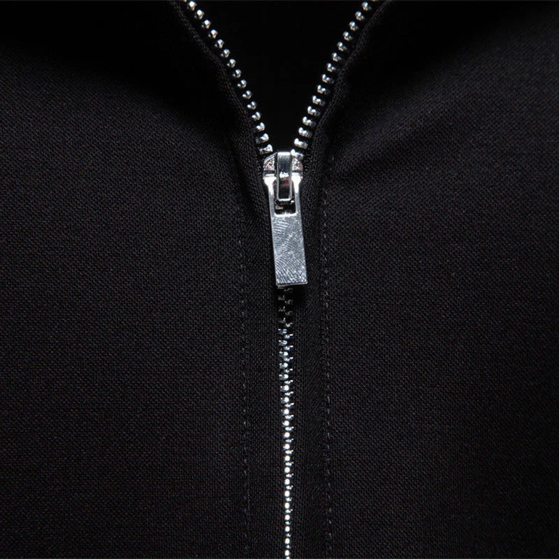 Herren nan atmungsaktives elastisches Poloshirt mit kurzem Reißverschluss und Kontraststreifen an Ärmeln