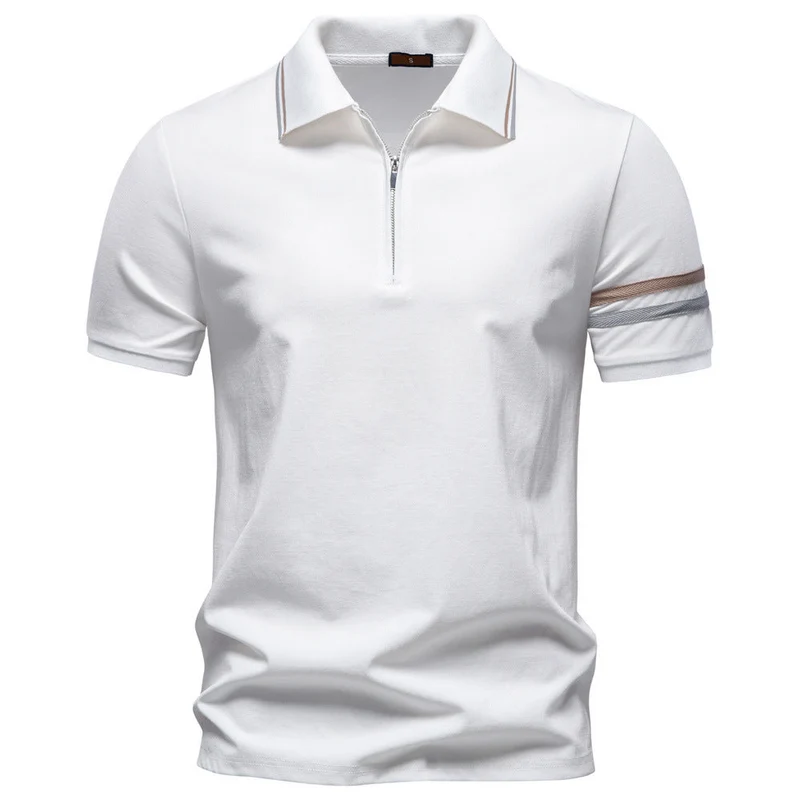 Herren nan atmungsaktives elastisches Poloshirt mit kurzem Reißverschluss und Kontraststreifen an Ärmeln