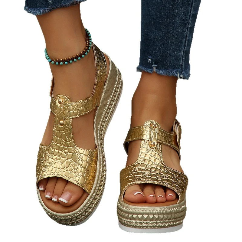 Damen Wedge-Sandalen mit strukturiertem Obermaterial und komfortablem Fußbett