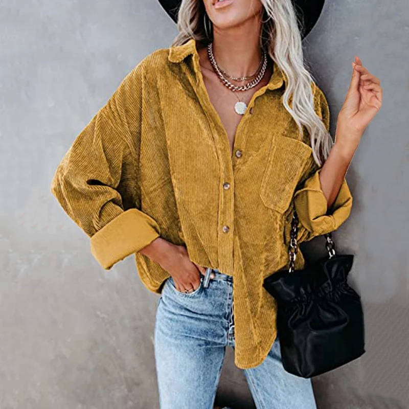 Damen Übergroße Kordbluse