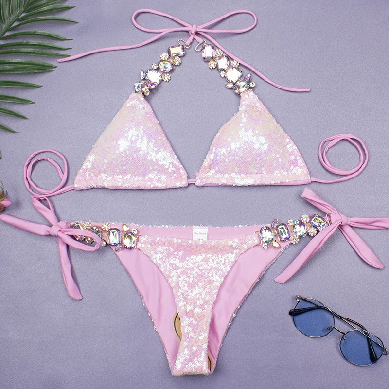Damen Glitzernder Triangel-Bikini mit modischen Akzenten
