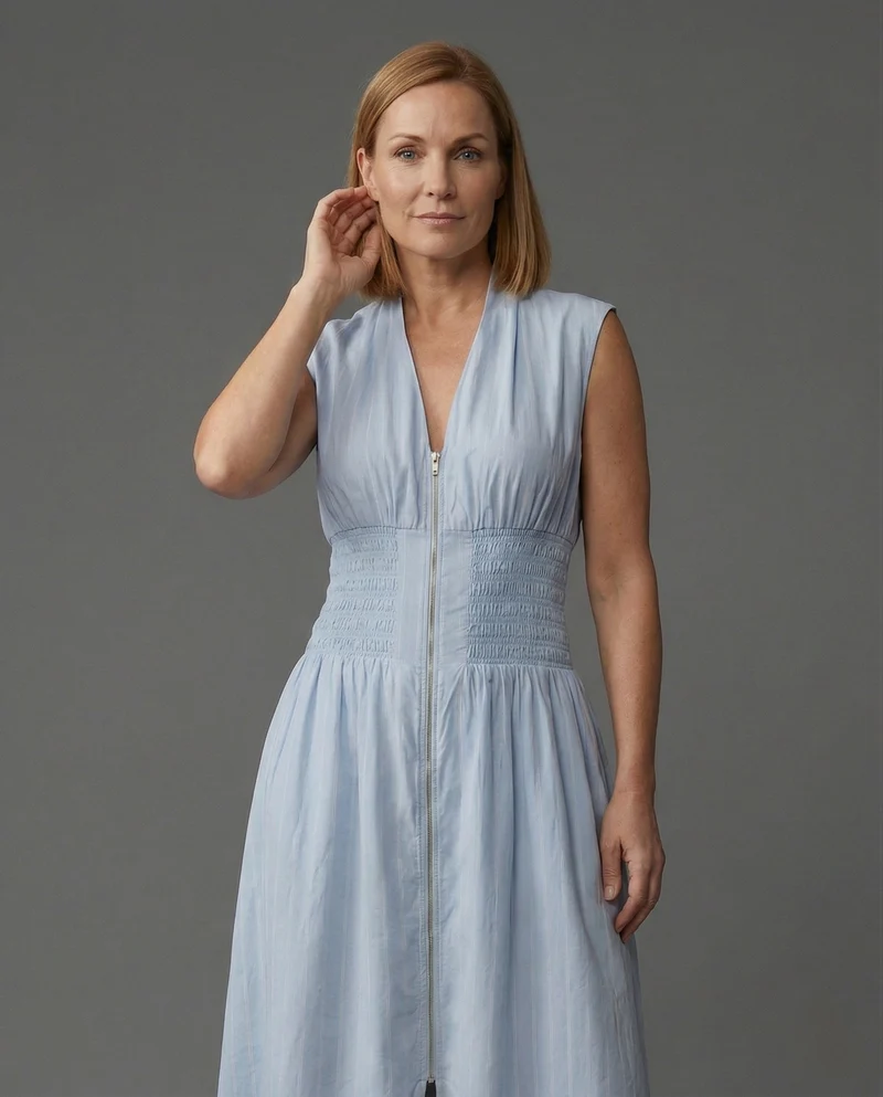 Damen Ärmelloses Midikleid mit V-Ausschnitt und Smockbund
