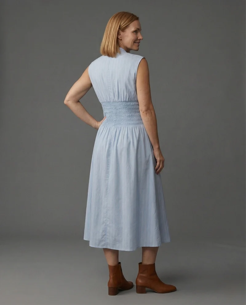 Damen Ärmelloses Midikleid mit V-Ausschnitt und Smockbund
