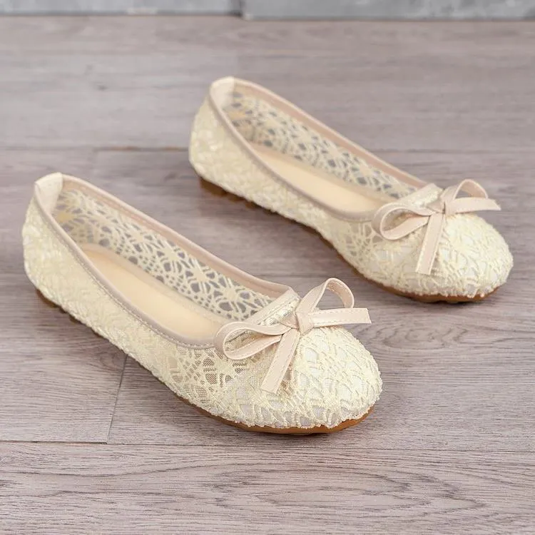 Damen Ballerinas mit filigranem Spitzen-Design und zarter Schleifen-Applikation