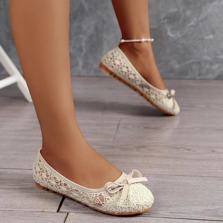 Damen Ballerinas mit filigranem Spitzen-Design und zarter Schleifen-Applikation