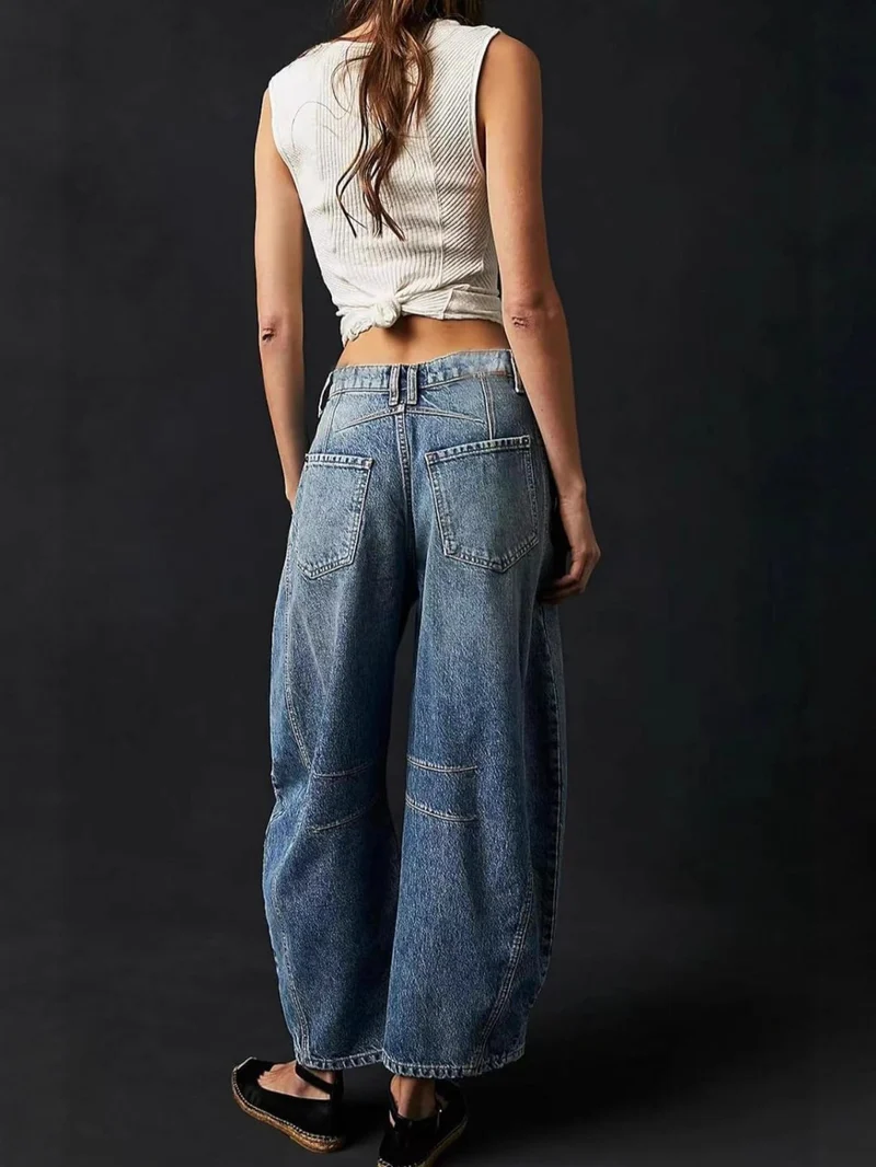 Damen Lässige Weite Denim-Hose mit Tunnelzug